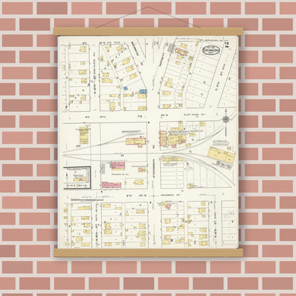 Old map wall art mockup — magnetic wood frame on brick wall — Sanborn Fire Insurance Map from Escanaba, Delta County, Michigan (1921), Sheet #0002