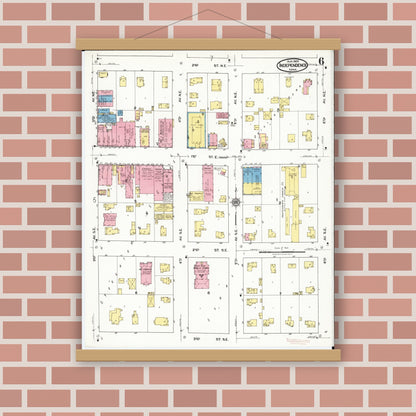 Old map wall art mockup — magnetic wood frame on brick wall — Sanborn Fire Insurance Map from Independence, Buchanan County, Iowa (1920), Sheet #0006