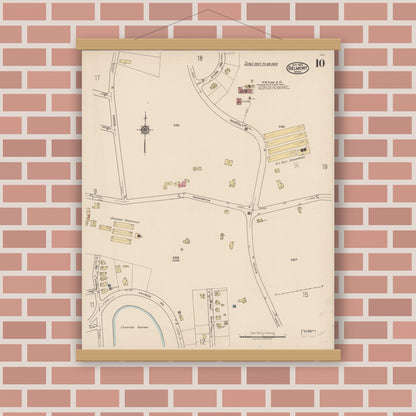 Old map wall art mockup — magnetic wood frame on brick wall — Sanborn Fire Insurance Map from Belmont, Middlesex County, Massachusetts (1922), Sheet #0010