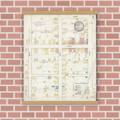 Old map wall art mockup — magnetic wood frame on brick wall — Sanborn Fire Insurance Map from Pendleton, Madison County, Indiana (1892) - Complete Map Set