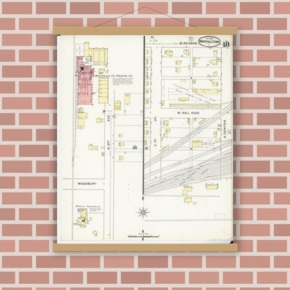 Old map wall art mockup — magnetic wood frame on brick wall — Sanborn Fire Insurance Map from Marshalltown, Marshall County, Iowa (1894), Sheet #0018