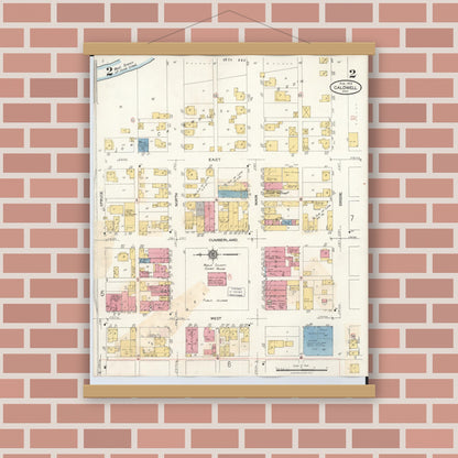 Old map wall art mockup — magnetic wood frame on brick wall — Sanborn Fire Insurance Map from Caldwell, Noble County, Ohio (1932), Sheet #0002