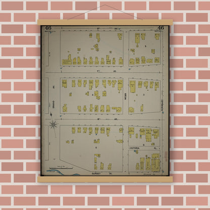 Old map wall art mockup — magnetic wood frame on brick wall — Sanborn Fire Insurance Map from New Jersey Coast, New Jersey Coast, New Jersey (1890), Sheet #0046