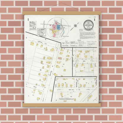 Old map wall art mockup — magnetic wood frame on brick wall — Sanborn Fire Insurance Map from Centerburg, Knox County, Ohio (1926) - Complete Map Set