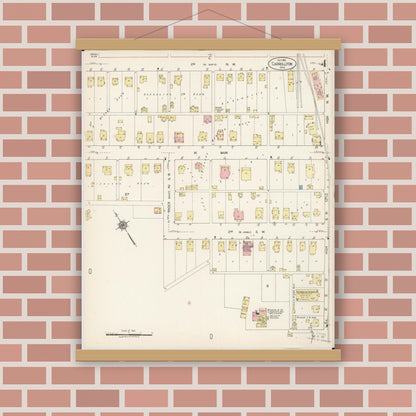 Old map wall art mockup — magnetic wood frame on brick wall — Sanborn Fire Insurance Map from Carrollton, Carroll County, Ohio (1921), Sheet #0004