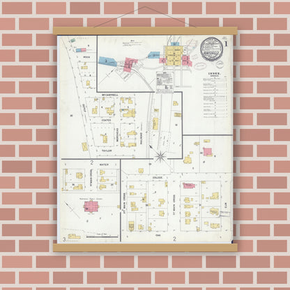 Old map wall art mockup — magnetic wood frame on brick wall — Sanborn Fire Insurance Map from Huntsville, Randolph County, Missouri (1899) - Complete Map Set
