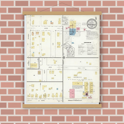 Old map wall art mockup — magnetic wood frame on brick wall — Sanborn Fire Insurance Map from Scottville, Mason County, Michigan (1916) - Complete Map Set
