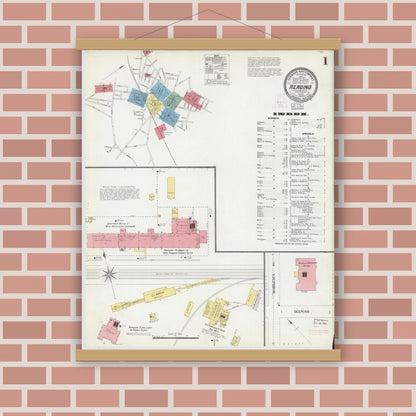 Old map wall art mockup — magnetic wood frame on brick wall — Sanborn Fire Insurance Map from Reading, Middlesex County, Massachusetts (1903) - Complete Map Set
