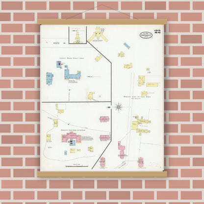 Old map wall art mockup — magnetic wood frame on brick wall — Sanborn Fire Insurance Map from Faribault, Rice County, Minnesota (1909), Sheet #0022