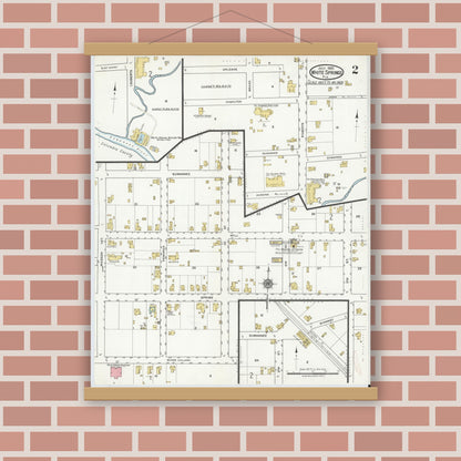 Old map wall art mockup — magnetic wood frame on brick wall — Sanborn Fire Insurance Map from White Springs, Hamilton County, Florida (1920), Sheet #0002