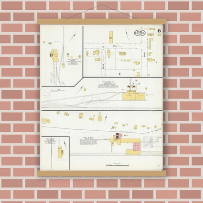 Old map wall art mockup — magnetic wood frame on brick wall — Sanborn Fire Insurance Map from Emporia, Independent Cities, Virginia (1904), Sheet #0006