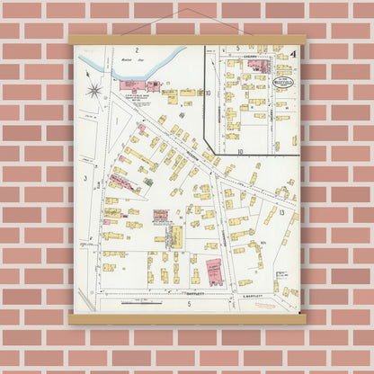 Old map wall art mockup — magnetic wood frame on brick wall — Sanborn Fire Insurance Map from Westfield, Hampden County, Massachusetts (1900), Sheet #0004
