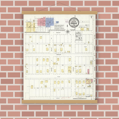 Old map wall art mockup — magnetic wood frame on brick wall — Sanborn Fire Insurance Map from Gardena, Los Angeles County, California (1908), Sheet #0001