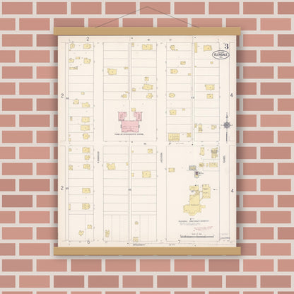 Old map wall art mockup — magnetic wood frame on brick wall — Sanborn Fire Insurance Map from Glendale, Los Angeles County, California (1912), Sheet #0003