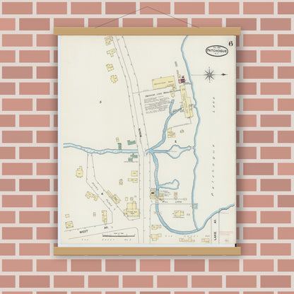Old map wall art mockup — magnetic wood frame on brick wall — Sanborn Fire Insurance Map from Patchogue, Suffolk County, New York (1891), Sheet #0006