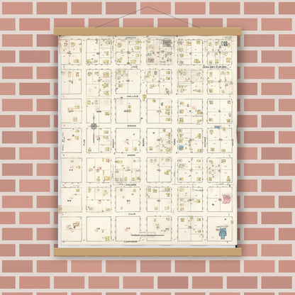 Old map wall art mockup — magnetic wood frame on brick wall — Sanborn Fire Insurance Map from Llano, Llano County, Texas (1942), Sheet #0008
