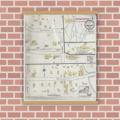 Old map wall art mockup — magnetic wood frame on brick wall — Sanborn Fire Insurance Map from Eastport, Suffolk County, New York (1920) - Complete Map Set