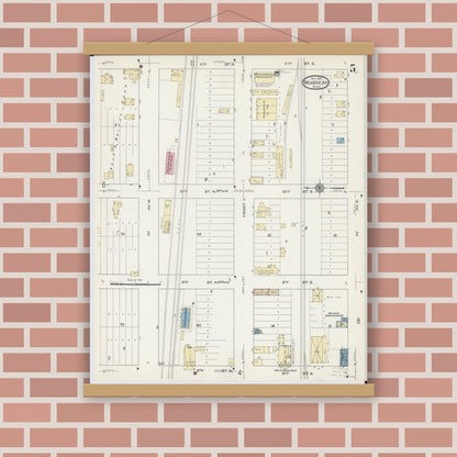 Old map wall art mockup — magnetic wood frame on brick wall — Sanborn Fire Insurance Map from Moorhead, Clay County, Minnesota (1914), Sheet #0005