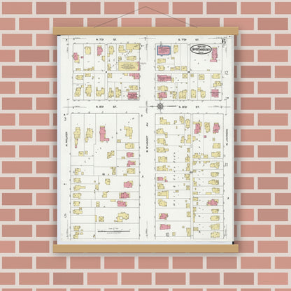 Old map wall art mockup — magnetic wood frame on brick wall — Sanborn Fire Insurance Map from Upper Sandusky, Wyandot County, Ohio (1921), Sheet #0006