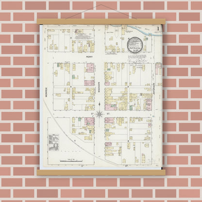 Old map wall art mockup — magnetic wood frame on brick wall — Sanborn Fire Insurance Map from Port Clinton, Ottawa County, Ohio (1888) - Complete Map Set