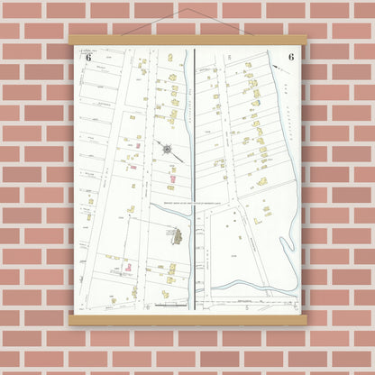 Old map wall art mockup — magnetic wood frame on brick wall — Sanborn Fire Insurance Map from La Porte, Harris County, Texas (1939), Sheet #0006