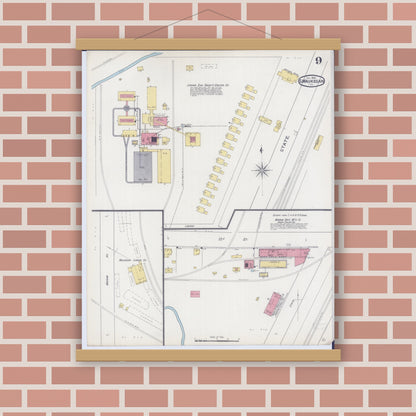 Old map wall art mockup — magnetic wood frame on brick wall — Sanborn Fire Insurance Map from Waukegan, Lake County, Illinois (1894), Sheet #0009