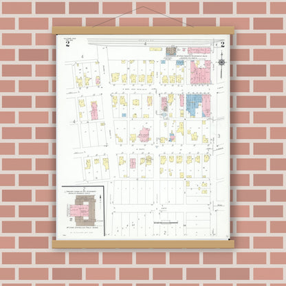Old map wall art mockup — magnetic wood frame on brick wall — Sanborn Fire Insurance Map from McComb, Hancock County, Ohio (1946), Sheet #0002