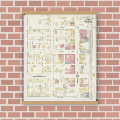 Old map wall art mockup — magnetic wood frame on brick wall — Sanborn Fire Insurance Map from Rockford, Mercer County, Ohio (1915), Sheet #0002