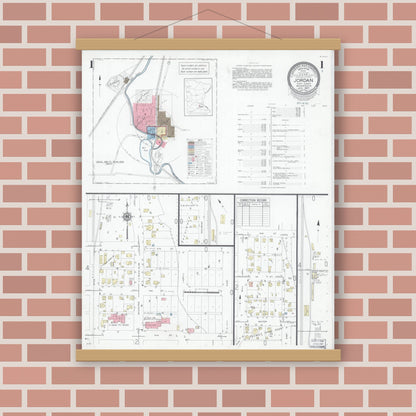 Old map wall art mockup — magnetic wood frame on brick wall — Sanborn Fire Insurance Map from Jordan, Scott County, Minnesota (1947), Sheet #0001