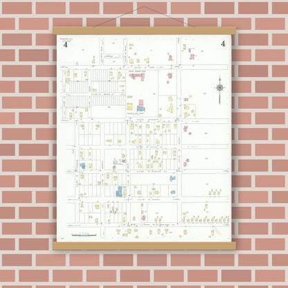 Old map wall art mockup — magnetic wood frame on brick wall — Sanborn Fire Insurance Map from Pompano, Broward County, Florida (1939), Sheet #0004