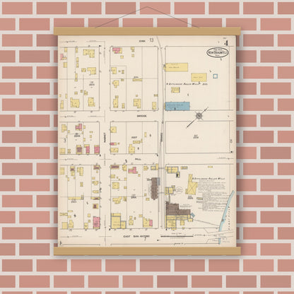 Old map wall art mockup — magnetic wood frame on brick wall — Sanborn Fire Insurance Map from New Braunfels, Comal County, Texas (1922), Sheet #0004