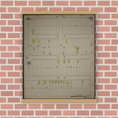 Old map wall art mockup — magnetic wood frame on brick wall — Sanborn Fire Insurance Map from New Jersey Coast, New Jersey Coast, New Jersey (1890), Sheet #0018