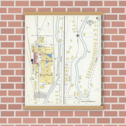 Old map wall art mockup — magnetic wood frame on brick wall — Sanborn Fire Insurance Map from Austin, Potter County, Pennsylvania (1911), Sheet #0006