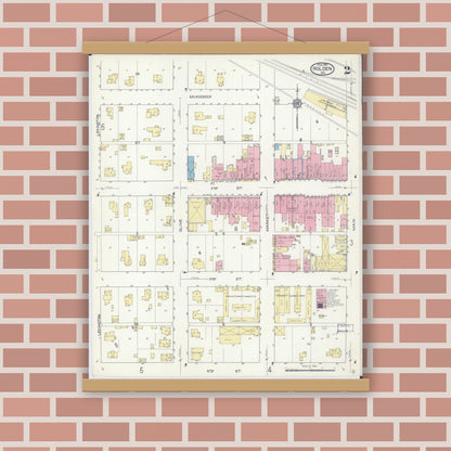 Old map wall art mockup — magnetic wood frame on brick wall — Sanborn Fire Insurance Map from Holden, Johnson County, Missouri (1914), Sheet #0002