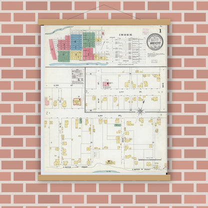 Old map wall art mockup — magnetic wood frame on brick wall — Sanborn Fire Insurance Map from Manchester, Adams County, Ohio (1904) - Complete Map Set
