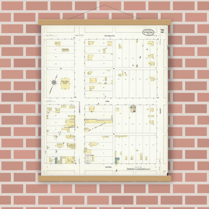 Old map wall art mockup — magnetic wood frame on brick wall — Sanborn Fire Insurance Map from Uvalde, Uvalde County, Texas (1910), Sheet #0002