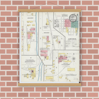 Old map wall art mockup — magnetic wood frame on brick wall — Sanborn Fire Insurance Map from Tipp City, Miami County, Ohio (1892) - Complete Map Set