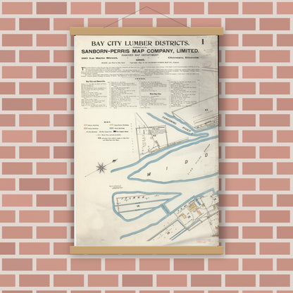 Old map wall art mockup — magnetic wood frame on brick wall — Sanborn Fire Insurance Map from Bay City, Bay County, Michigan (1895) - Complete Map Set