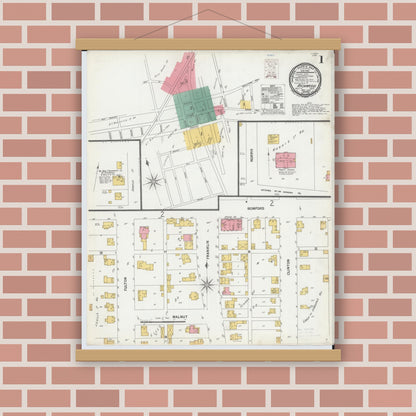 Old map wall art mockup — magnetic wood frame on brick wall — Sanborn Fire Insurance Map from Richwood, Union County, Ohio (1900) - Complete Map Set