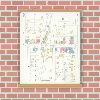 Old map wall art mockup — magnetic wood frame on brick wall — Sanborn Fire Insurance Map from Elkton, Huron County, Michigan (1939), Sheet #0002
