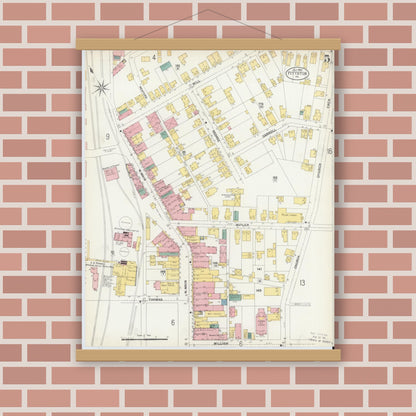 Old map wall art mockup — magnetic wood frame on brick wall — Sanborn Fire Insurance Map from Pittston, Luzerne County, Pennsylvania (1903), Sheet #0005