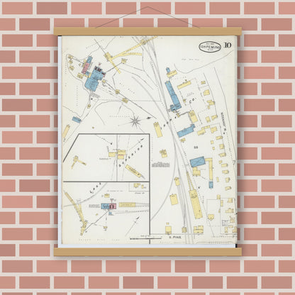 Old map wall art mockup — magnetic wood frame on brick wall — Sanborn Fire Insurance Map from Ishpeming, Marquette County, Michigan (1892), Sheet #0010