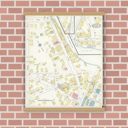 Old map wall art mockup — magnetic wood frame on brick wall — Sanborn Fire Insurance Map from Dolgeville, Hirkimer County, New York (1912), Sheet #0002