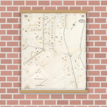Old map wall art mockup — magnetic wood frame on brick wall — Sanborn Fire Insurance Map from Del Rio, Val Verde County, Texas (1948), Sheet #0021