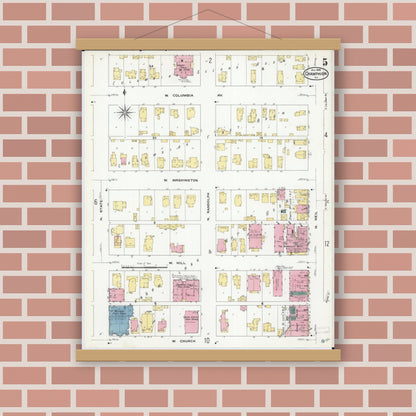 Old map wall art mockup — magnetic wood frame on brick wall — Sanborn Fire Insurance Map from Champaign, Champaign County, Illinois (1909), Sheet #0005