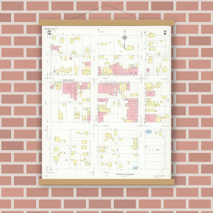 Old map wall art mockup — magnetic wood frame on brick wall — Sanborn Fire Insurance Map from Waterville, Le Sueur County, Minnesota (1937), Sheet #0002