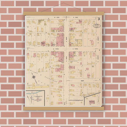 Old map wall art mockup — magnetic wood frame on brick wall — Sanborn Fire Insurance Map from Attica, Seneca County, Ohio (1922), Sheet #0003