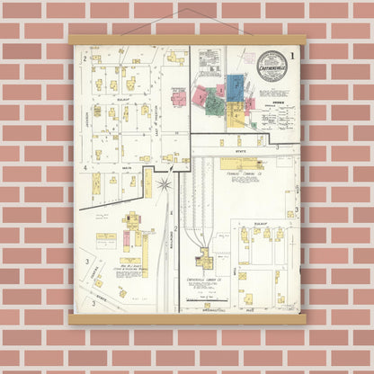 Old map wall art mockup — magnetic wood frame on brick wall — Sanborn Fire Insurance Map from Crothersville, Jackson County, Indiana (1906) - Complete Map Set