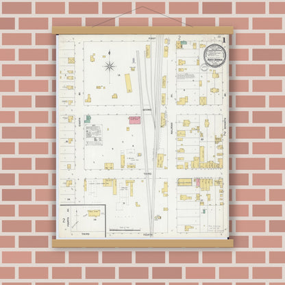 Old map wall art mockup — magnetic wood frame on brick wall — Sanborn Fire Insurance Map from North Branch, Chisago County, Minnesota (1899) - Complete Map Set