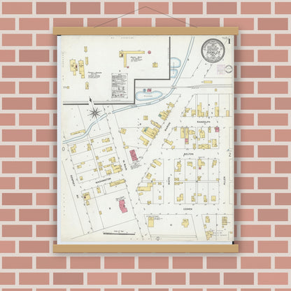 Old map wall art mockup — magnetic wood frame on brick wall — Sanborn Fire Insurance Map from Hamler, Henry County, Ohio (1901) - Complete Map Set